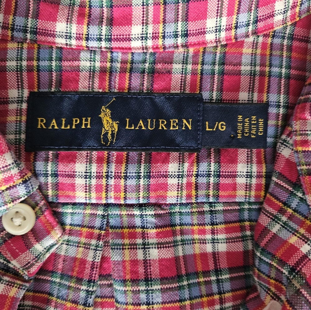 POLO RALPH LAUREN 100% Cotton Pink Plaid Long Sleeve Button Down | SZ L - Picture 4 of 9